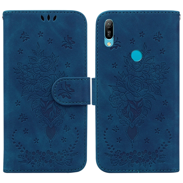 For Huawei Y6 2019 Butterfly Rose Embossed Leather Phone Case
