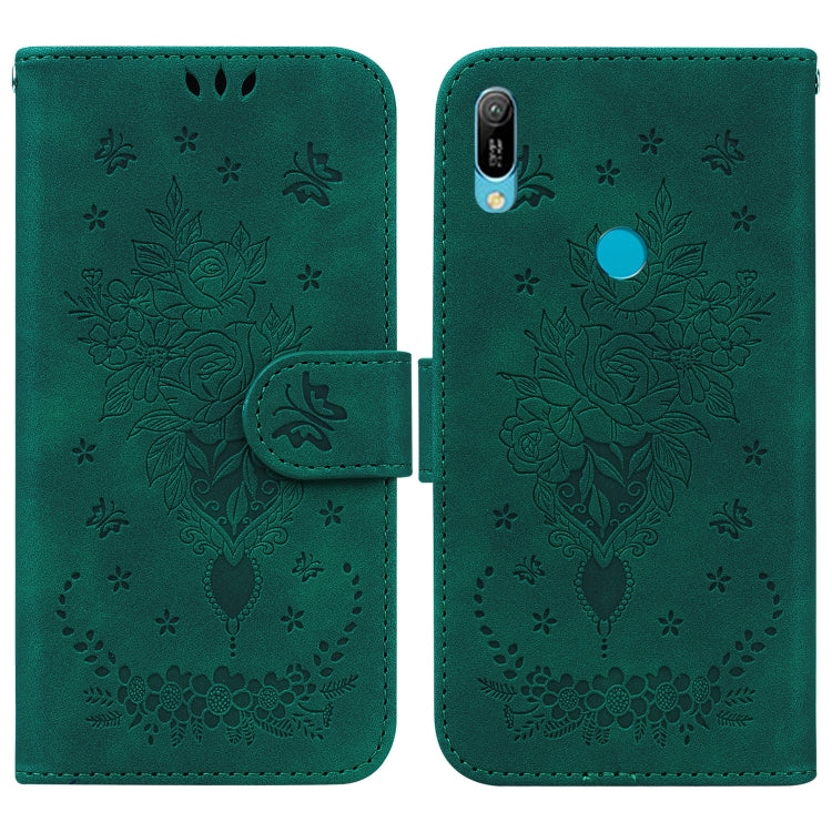 For Huawei Y6 2019 Butterfly Rose Embossed Leather Phone Case