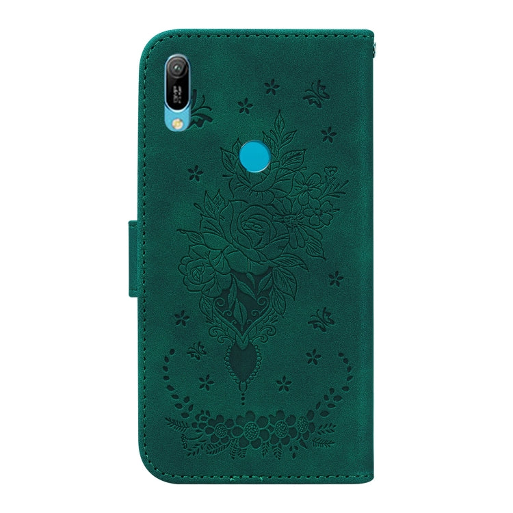 For Huawei Y6 2019 Butterfly Rose Embossed Leather Phone Case