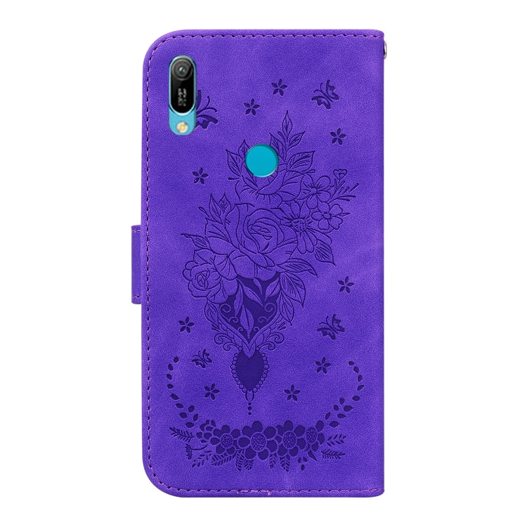 For Huawei Y6 2019 Butterfly Rose Embossed Leather Phone Case