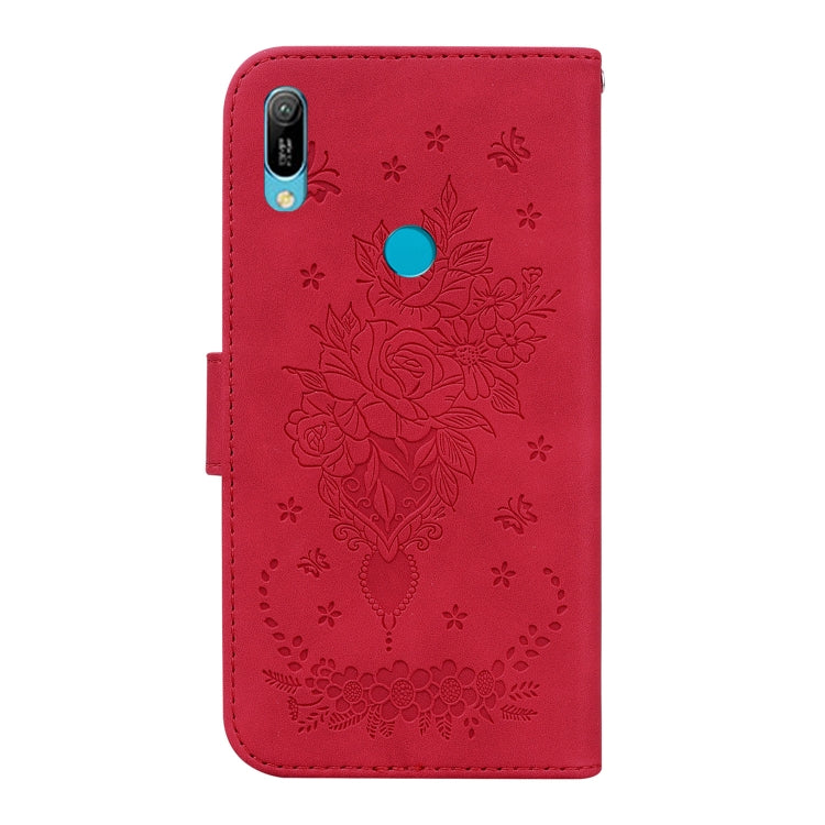 For Huawei Y6 2019 Butterfly Rose Embossed Leather Phone Case