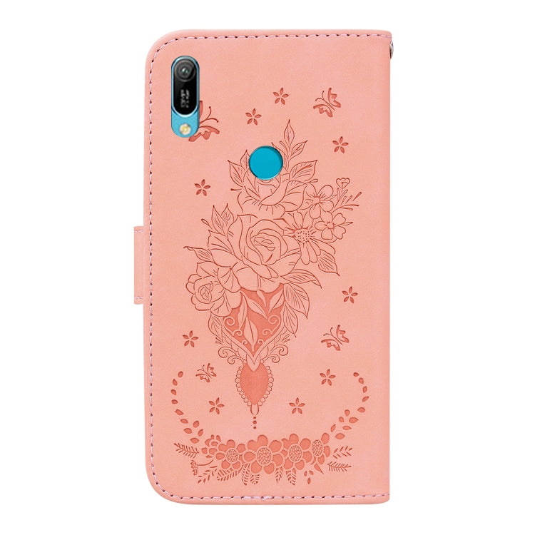 For Huawei Y6 2019 Butterfly Rose Embossed Leather Phone Case