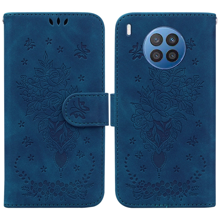 For Huawei nova 5i / Honor 50 Lite Butterfly Rose Embossed Leather Phone Case