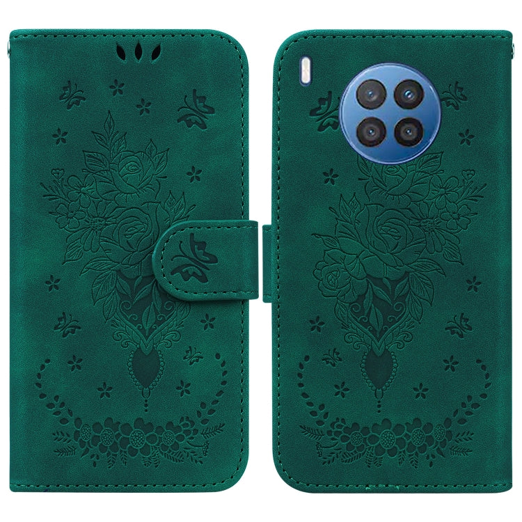 For Huawei nova 5i / Honor 50 Lite Butterfly Rose Embossed Leather Phone Case