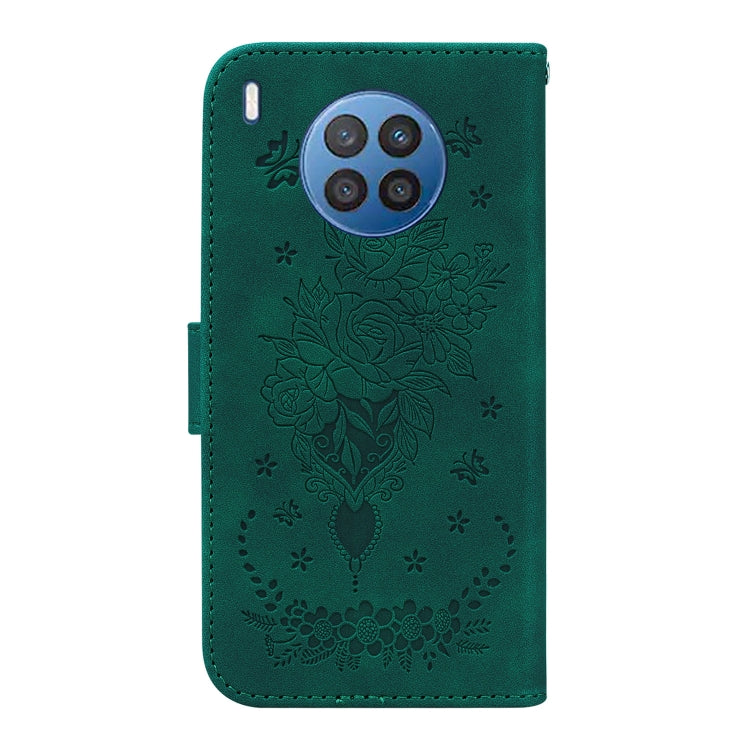 For Huawei nova 5i / Honor 50 Lite Butterfly Rose Embossed Leather Phone Case
