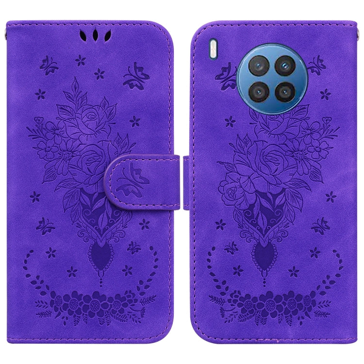 For Huawei nova 5i / Honor 50 Lite Butterfly Rose Embossed Leather Phone Case
