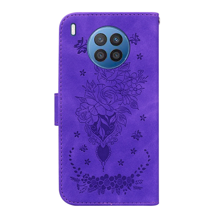 For Huawei nova 5i / Honor 50 Lite Butterfly Rose Embossed Leather Phone Case
