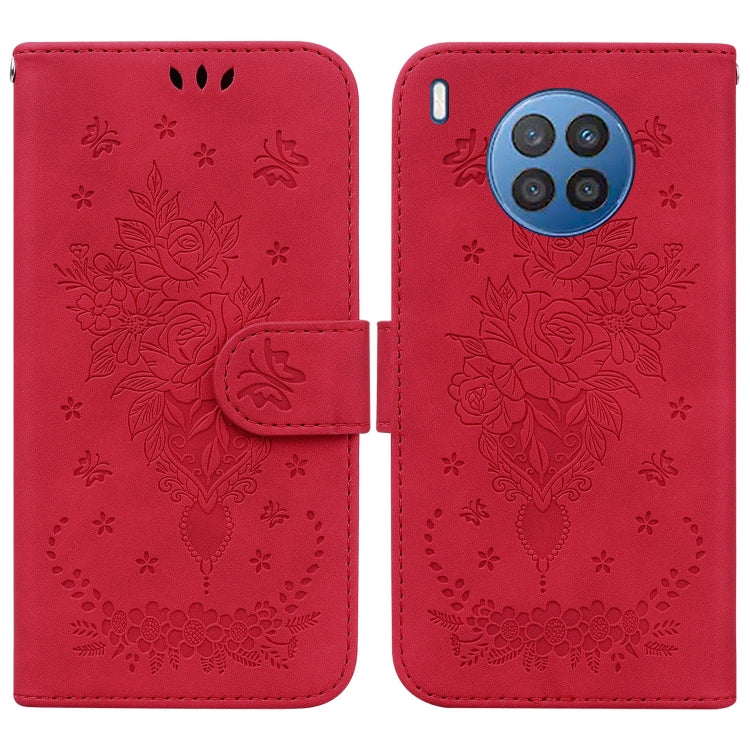For Huawei nova 5i / Honor 50 Lite Butterfly Rose Embossed Leather Phone Case