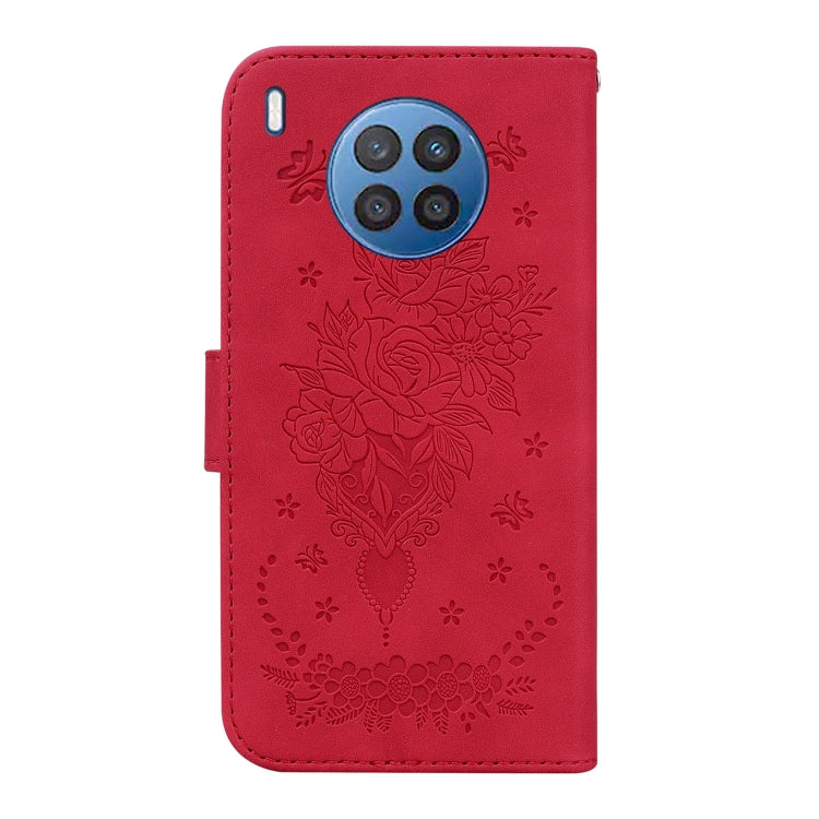 For Huawei nova 5i / Honor 50 Lite Butterfly Rose Embossed Leather Phone Case
