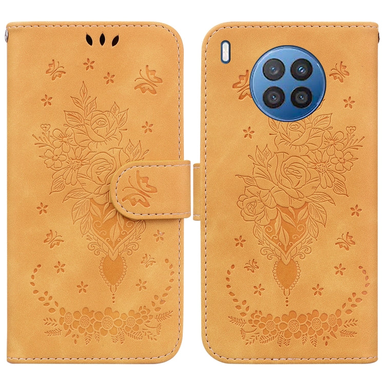 For Huawei nova 5i / Honor 50 Lite Butterfly Rose Embossed Leather Phone Case