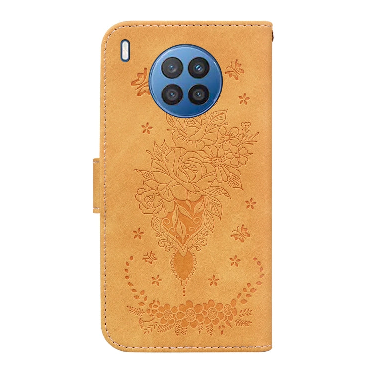For Huawei nova 5i / Honor 50 Lite Butterfly Rose Embossed Leather Phone Case