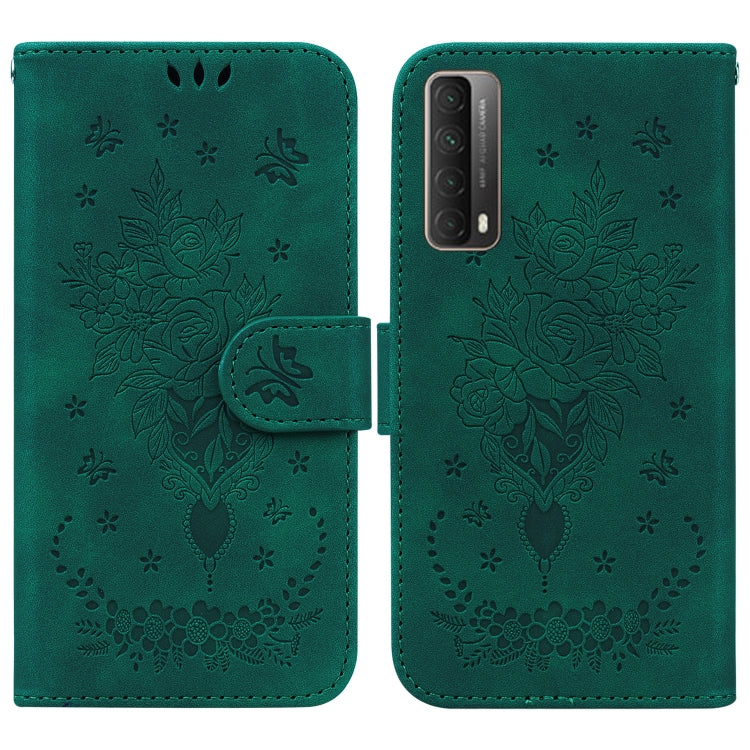 For Huawei P Smart 2021 / Y7a Butterfly Rose Embossed Leather Phone Case