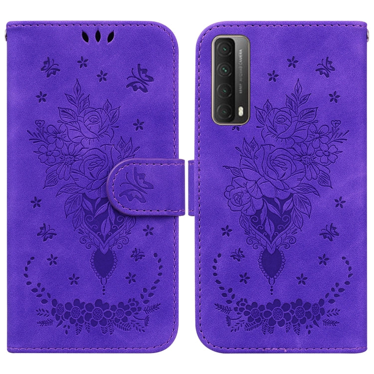For Huawei P Smart 2021 / Y7a Butterfly Rose Embossed Leather Phone Case