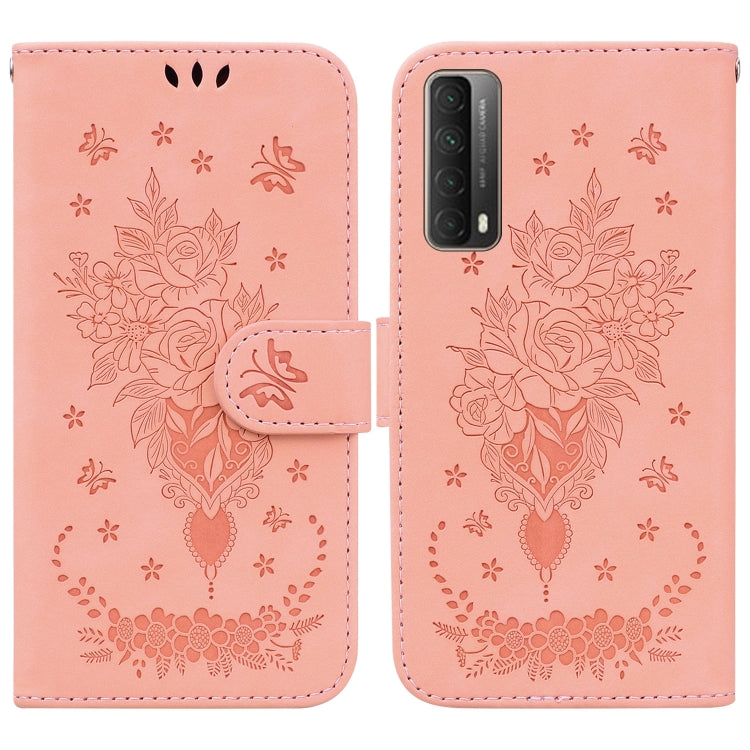 For Huawei P Smart 2021 / Y7a Butterfly Rose Embossed Leather Phone Case