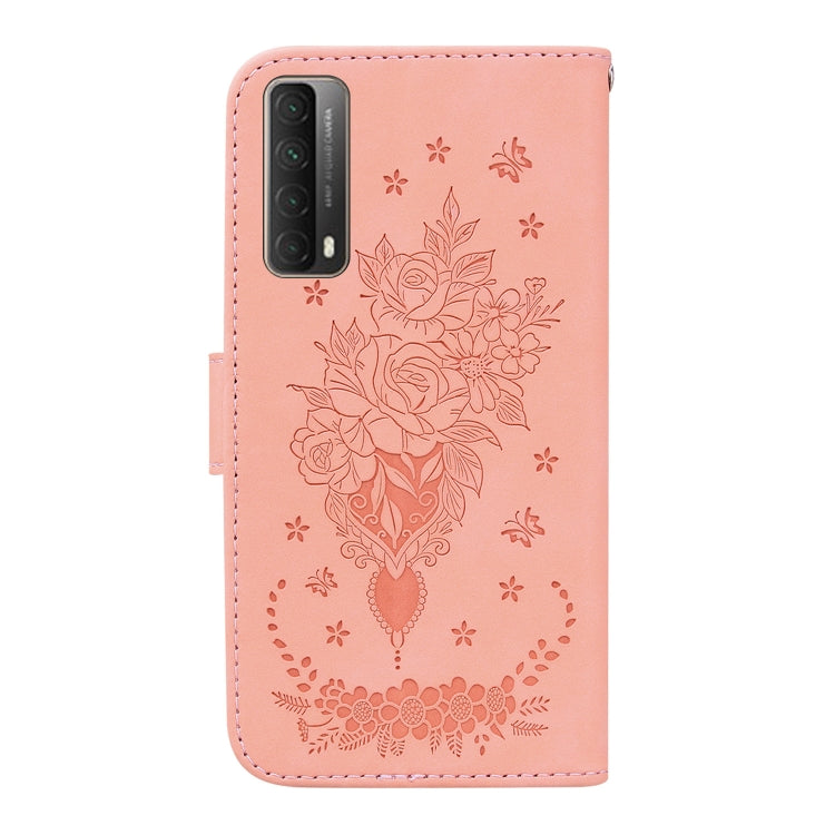 For Huawei P Smart 2021 / Y7a Butterfly Rose Embossed Leather Phone Case