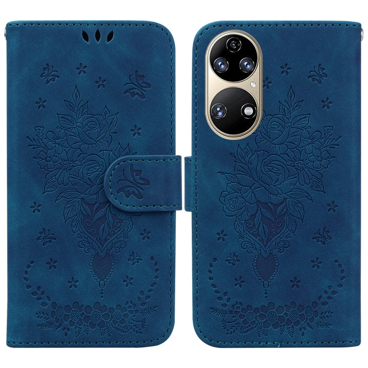 For Huawei P50 Butterfly Rose Embossed Leather Phone Case