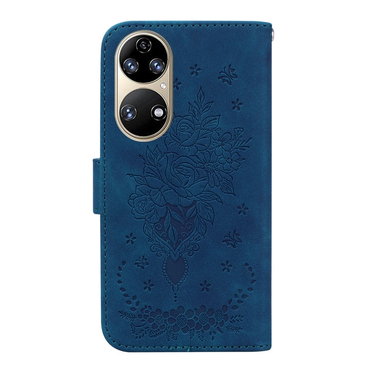 For Huawei P50 Butterfly Rose Embossed Leather Phone Case