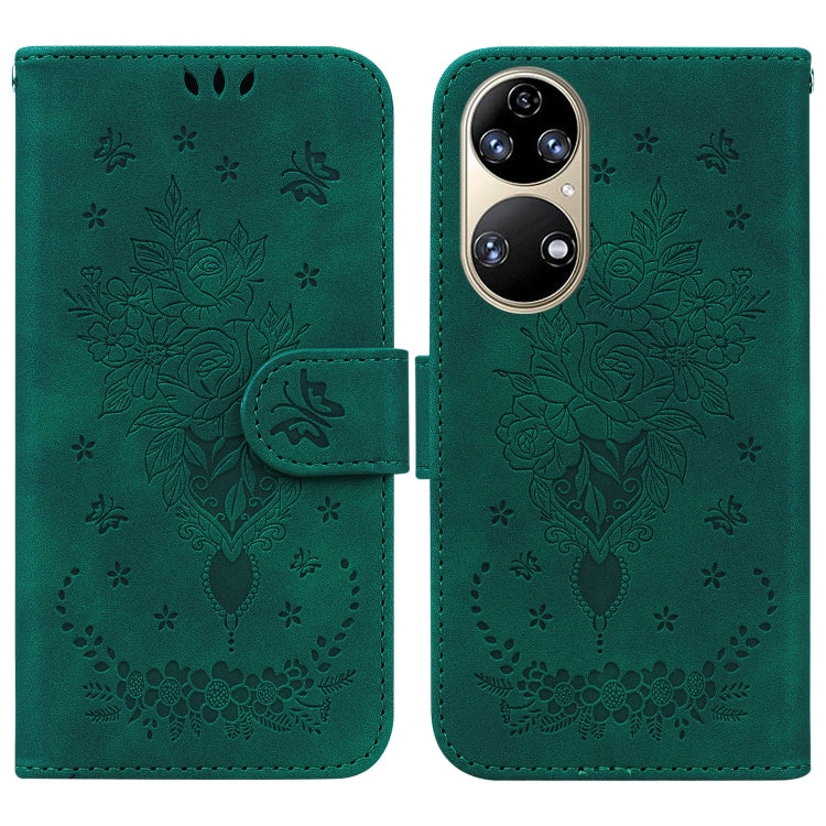 For Huawei P50 Butterfly Rose Embossed Leather Phone Case