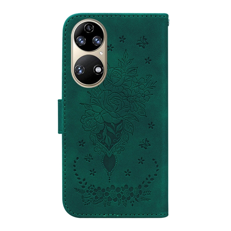 For Huawei P50 Butterfly Rose Embossed Leather Phone Case