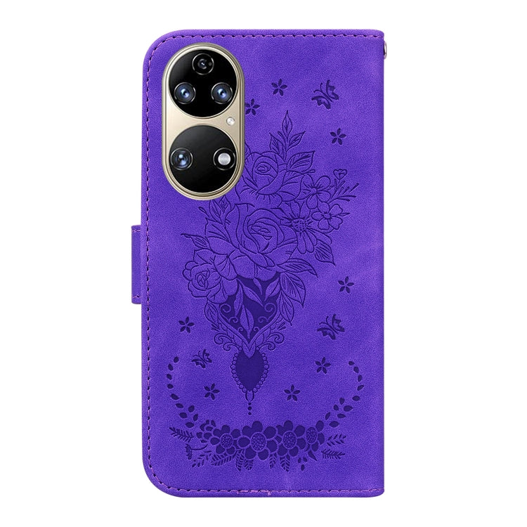For Huawei P50 Butterfly Rose Embossed Leather Phone Case