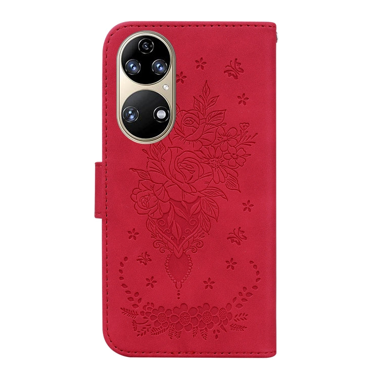 For Huawei P50 Butterfly Rose Embossed Leather Phone Case