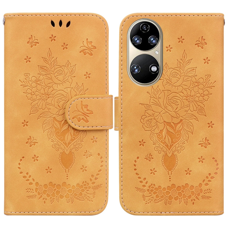 For Huawei P50 Butterfly Rose Embossed Leather Phone Case