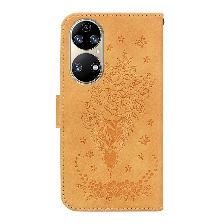 For Huawei P50 Butterfly Rose Embossed Leather Phone Case