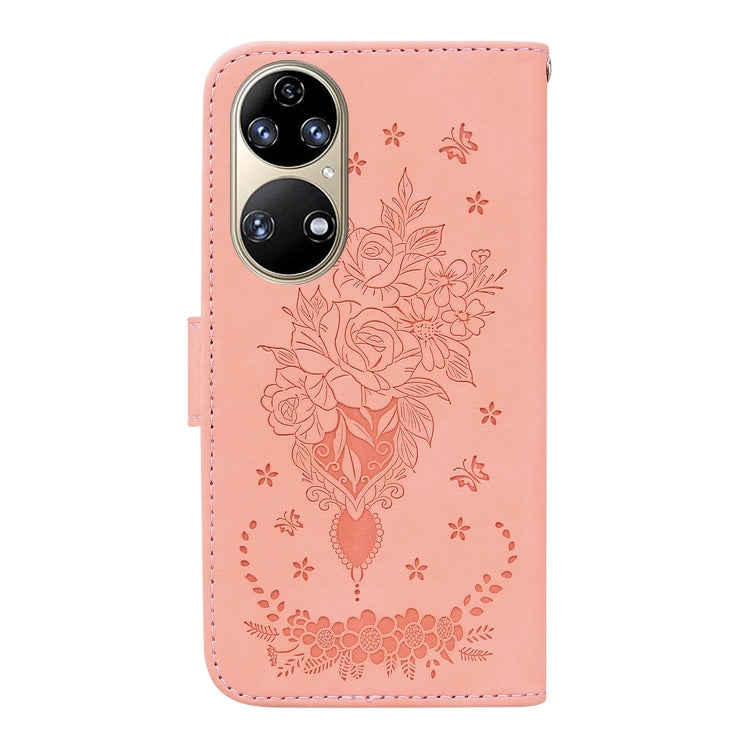 For Huawei P50 Butterfly Rose Embossed Leather Phone Case