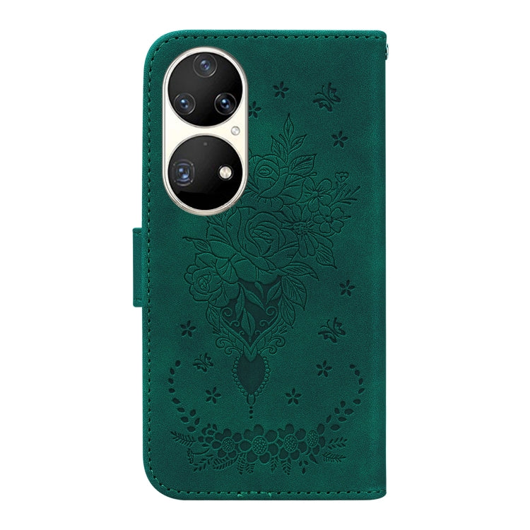 For Huawei P50 Pro Butterfly Rose Embossed Leather Phone Case