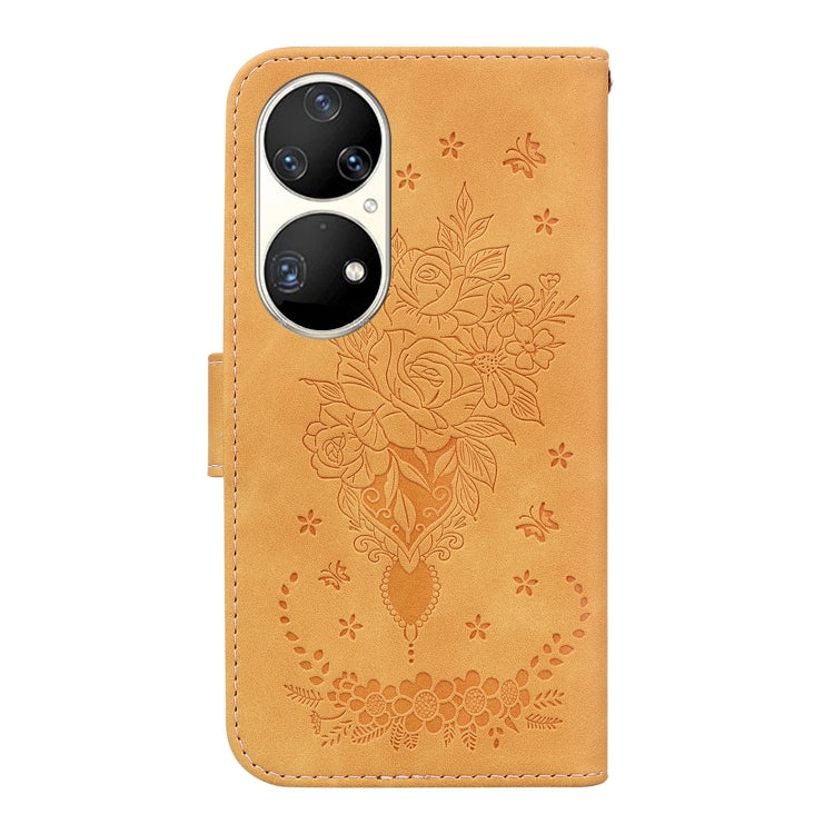 For Huawei P50 Pro Butterfly Rose Embossed Leather Phone Case