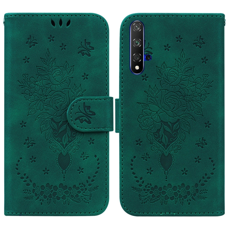 For Honor 20 / Huawei nova 5T Butterfly Rose Embossed Leather Phone Case