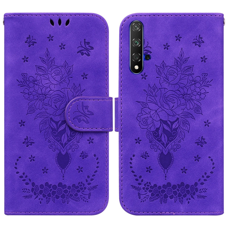 For Honor 20 / Huawei nova 5T Butterfly Rose Embossed Leather Phone Case