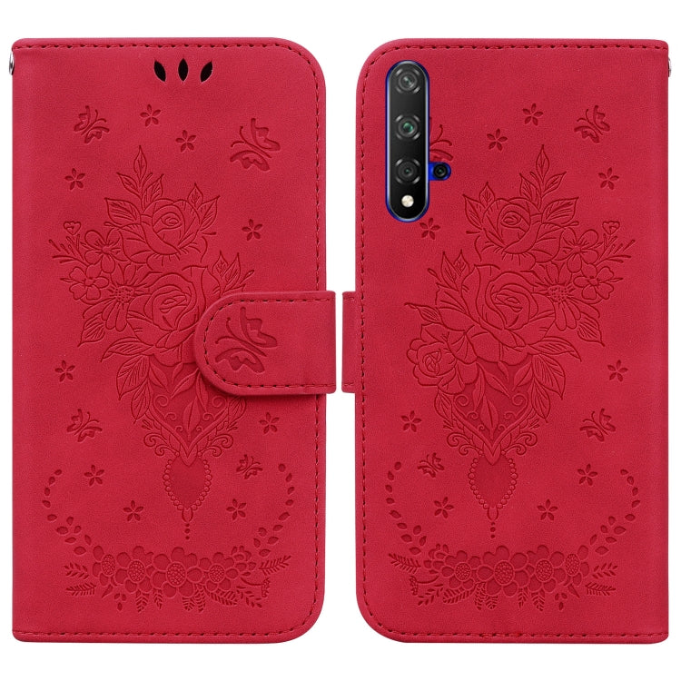 For Honor 20 / Huawei nova 5T Butterfly Rose Embossed Leather Phone Case