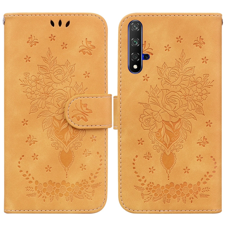 For Honor 20 / Huawei nova 5T Butterfly Rose Embossed Leather Phone Case