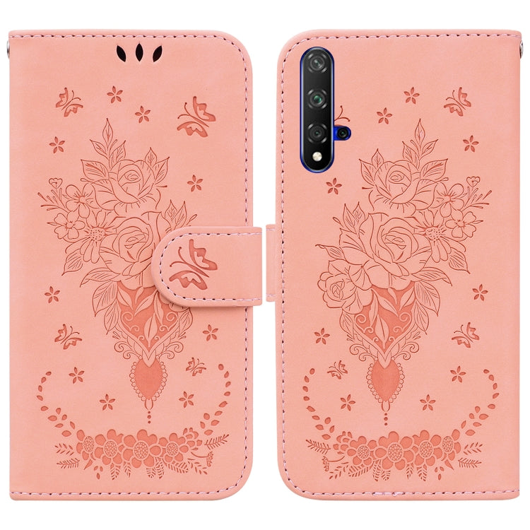 For Honor 20 / Huawei nova 5T Butterfly Rose Embossed Leather Phone Case