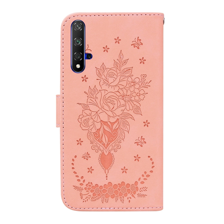 For Honor 20 / Huawei nova 5T Butterfly Rose Embossed Leather Phone Case