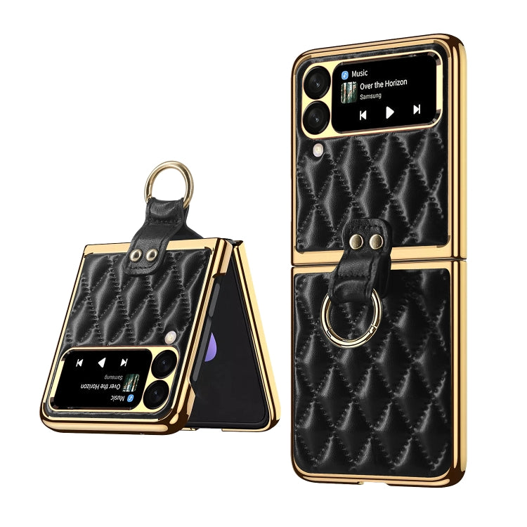 For Samsung Galaxy Z Flip3 5G Rhombic Leather Texture Ring Holder Phone Case