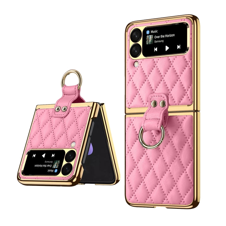 For Samsung Galaxy Z Flip3 5G Rhombic Leather Texture Ring Holder Phone Case