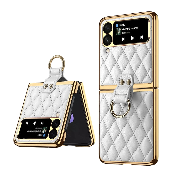 For Samsung Galaxy Z Flip3 5G Rhombic Leather Texture Ring Holder Phone Case