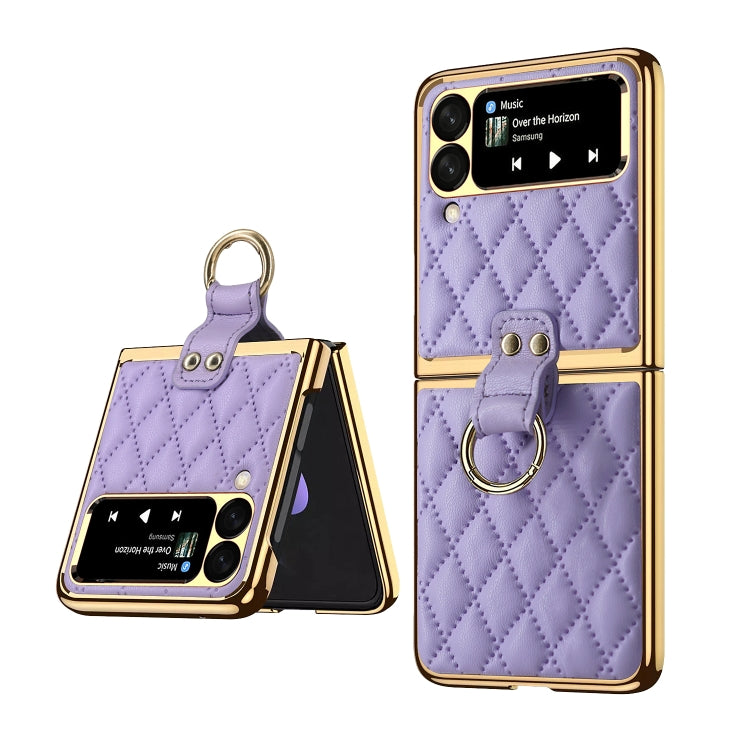 For Samsung Galaxy Z Flip3 5G Rhombic Leather Texture Ring Holder Phone Case