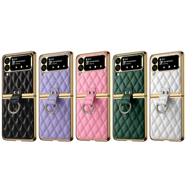 For Samsung Galaxy Z Flip3 5G Rhombic Leather Texture Ring Holder Phone Case