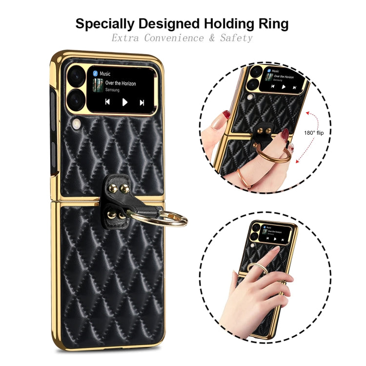For Samsung Galaxy Z Flip3 5G Rhombic Leather Texture Ring Holder Phone Case