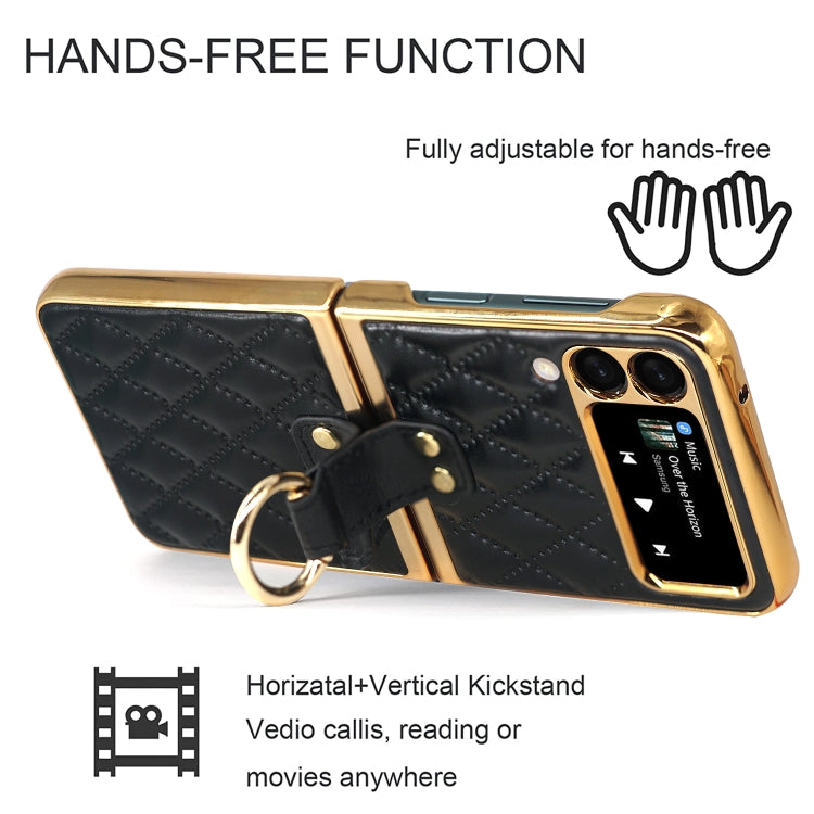 For Samsung Galaxy Z Flip3 5G Rhombic Leather Texture Ring Holder Phone Case