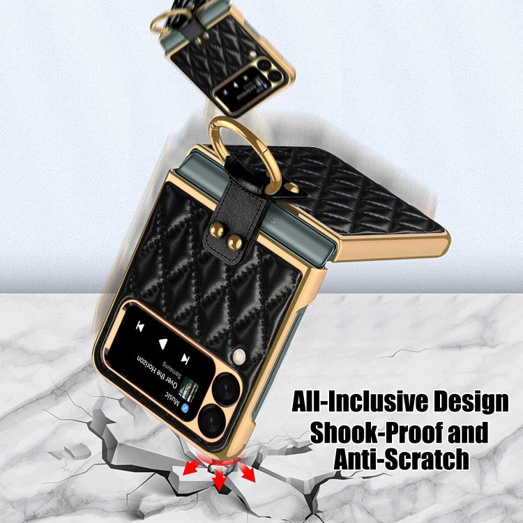 For Samsung Galaxy Z Flip3 5G Rhombic Leather Texture Ring Holder Phone Case