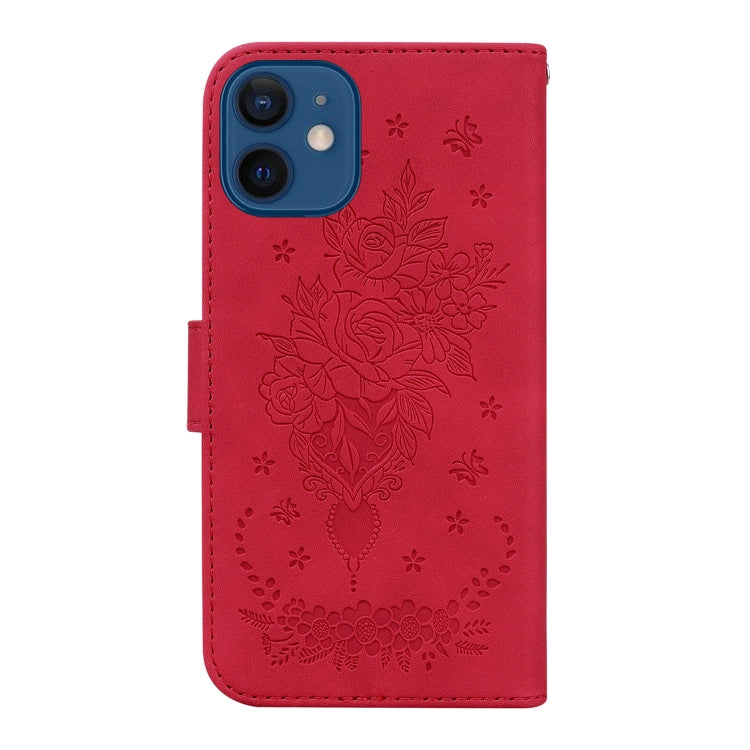 For iPhone 12 / 12 Pro Butterfly Rose Embossed Leather Phone Case