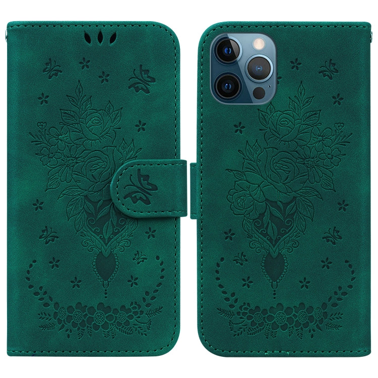 For iPhone 12 Pro Max Butterfly Rose Embossed Leather Phone Case