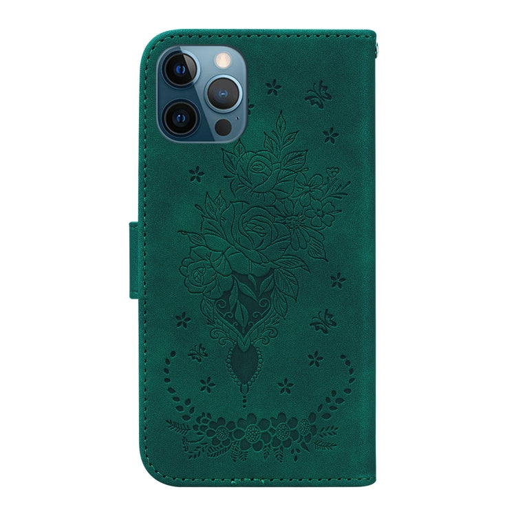 For iPhone 12 Pro Max Butterfly Rose Embossed Leather Phone Case