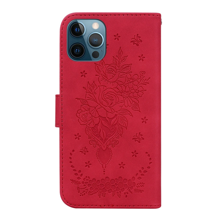 For iPhone 12 Pro Max Butterfly Rose Embossed Leather Phone Case