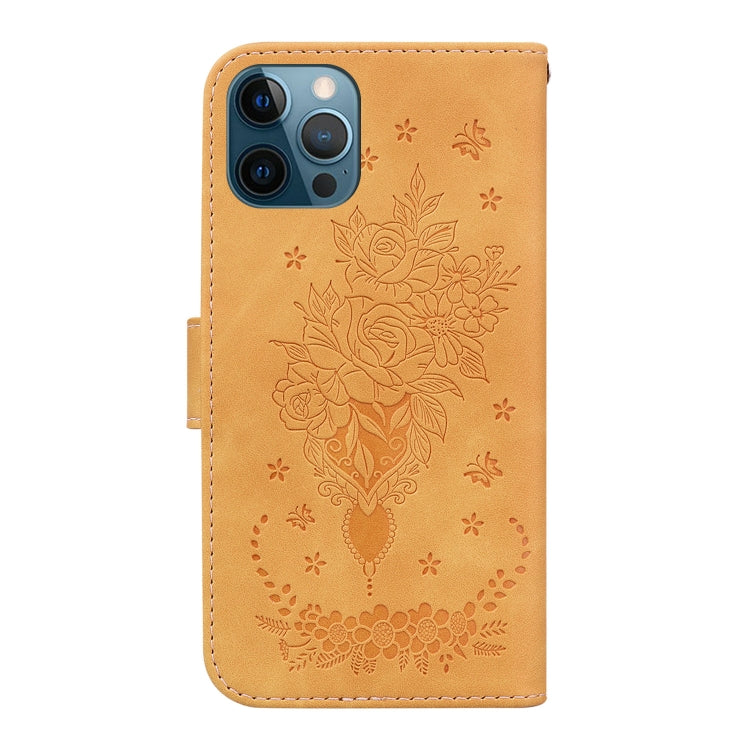 For iPhone 12 Pro Max Butterfly Rose Embossed Leather Phone Case