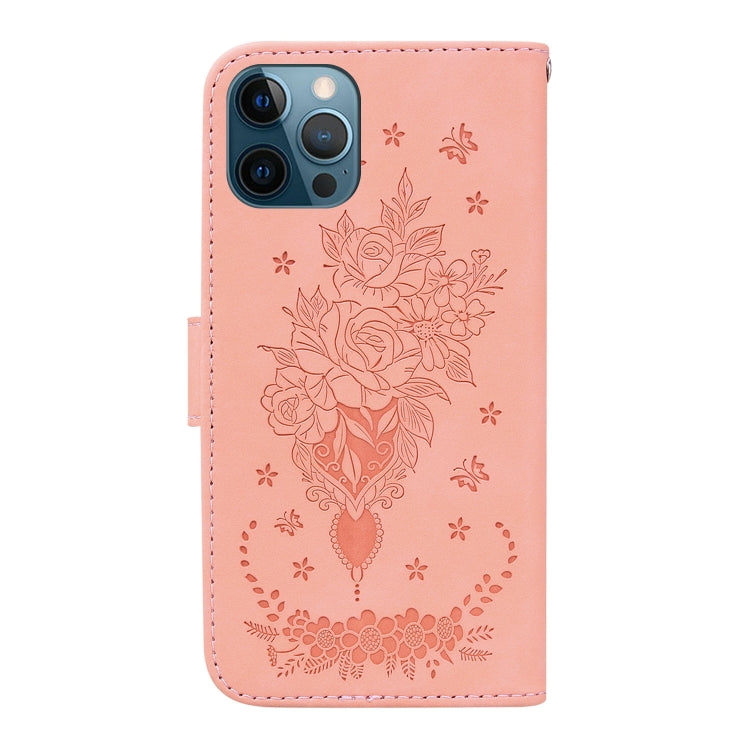 For iPhone 12 Pro Max Butterfly Rose Embossed Leather Phone Case